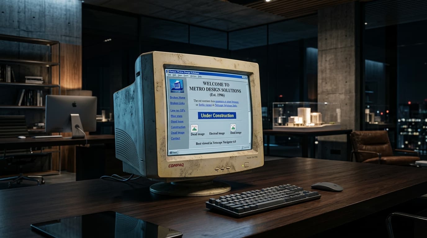 Outdated retro screen in modern office