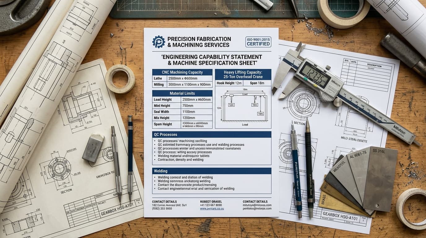 Industrial Workshop Spec Sheet and Vernier Caliper Precision Measurement