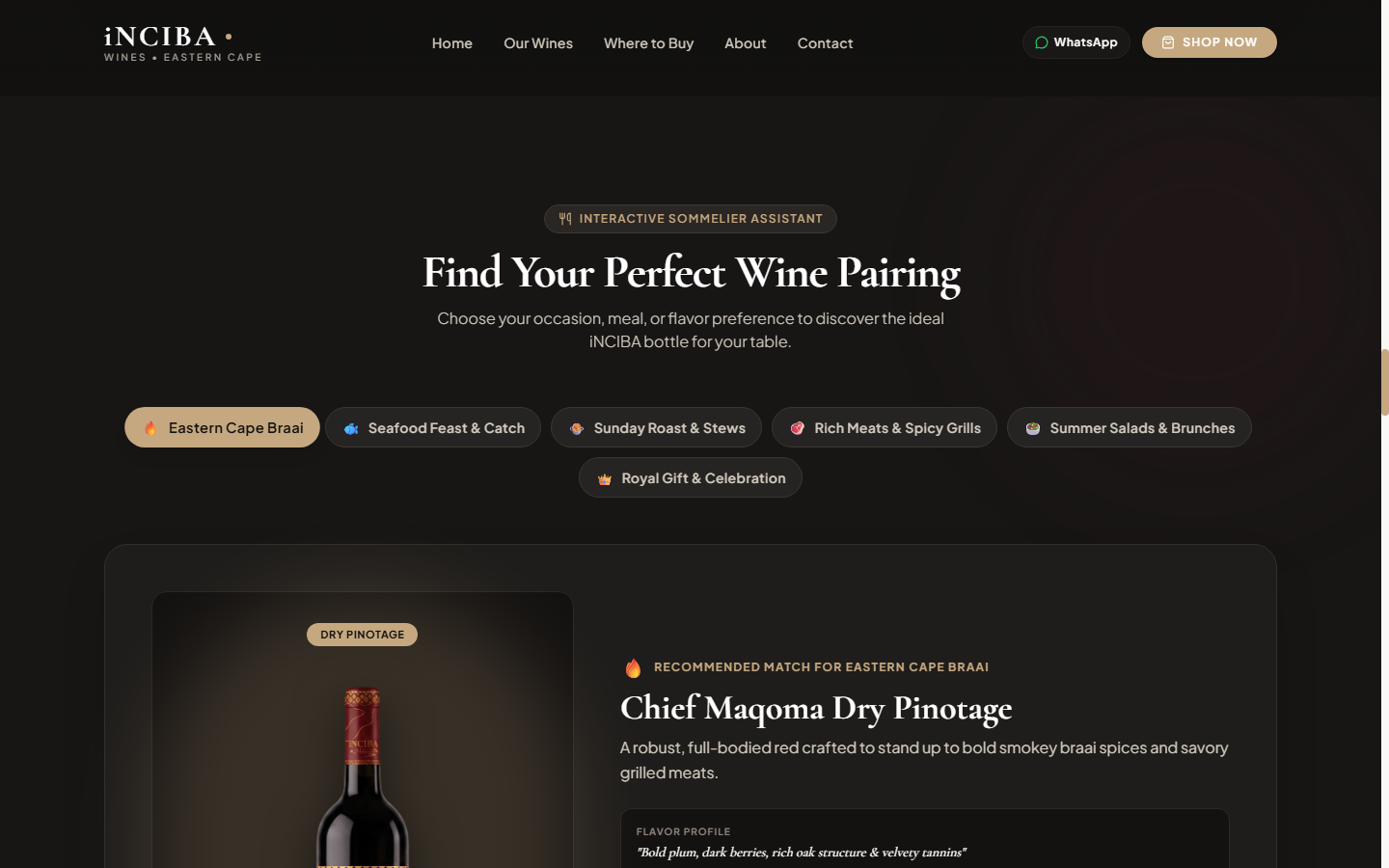 Interactive Sommelier Wine Pairing Assistant screenshot